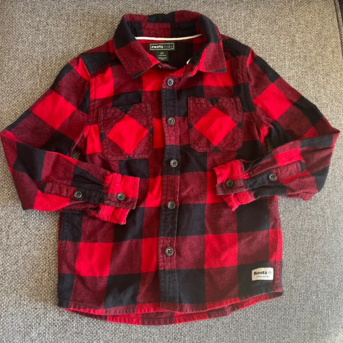 Roots Kids 5T Red/Black Plaid Flannel Shirt thumbnail