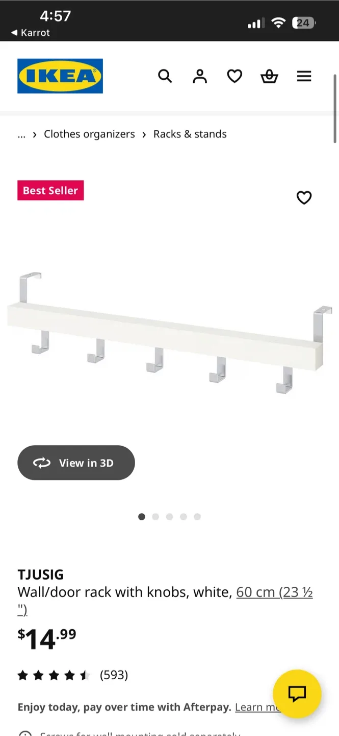 IKEA TJUSIG Wall/Door Rack - White thumbnail
