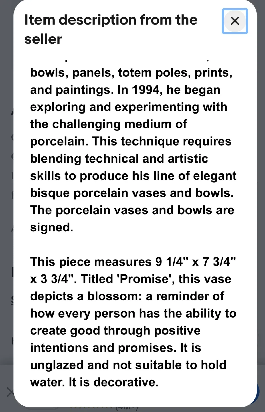 Terry Jackson “PROMISE” Porcelain Vase image indicator(8)