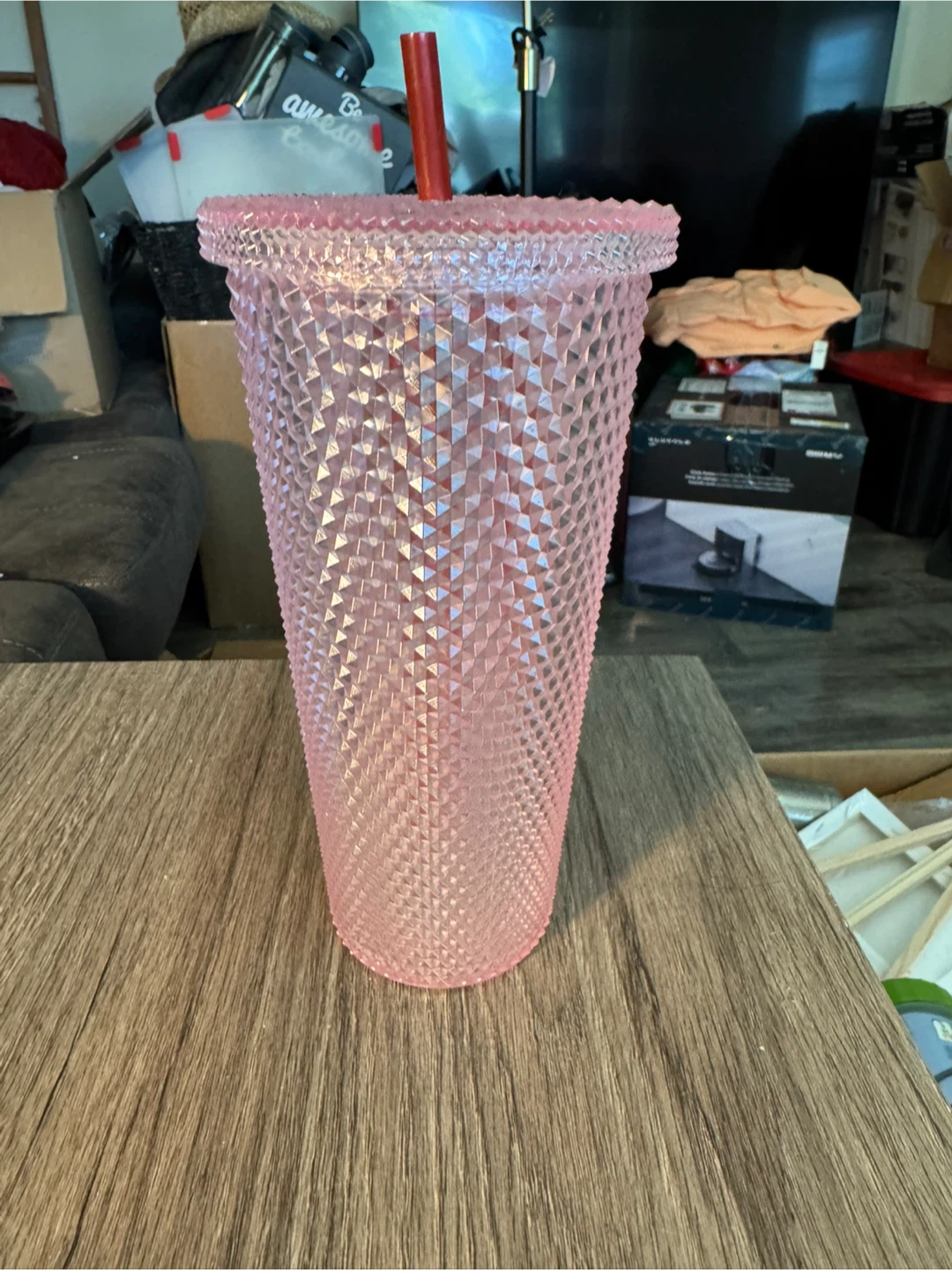 Pink Studded Tumbler with Straw