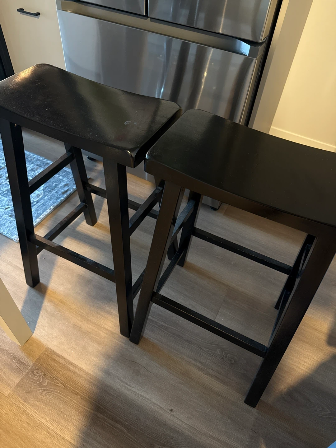 Set of 2 Black Wood Barstools