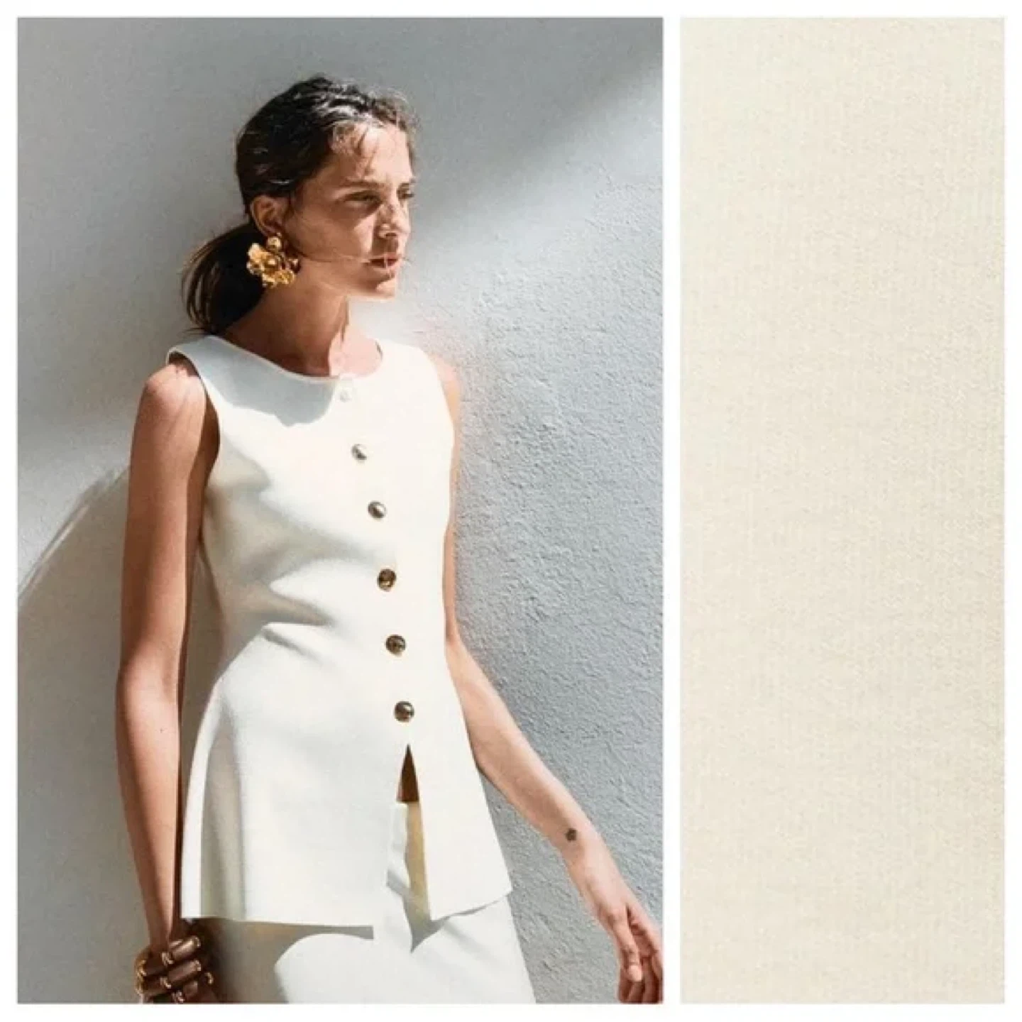 Zara S Gold Button Knitted Vest Top Ecru