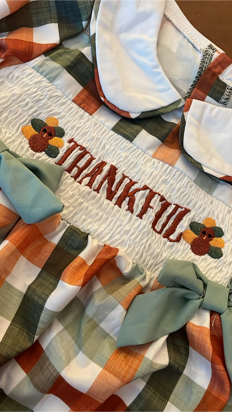 Thankful Thanksgiving Plaid Baby Romper - 12-18M