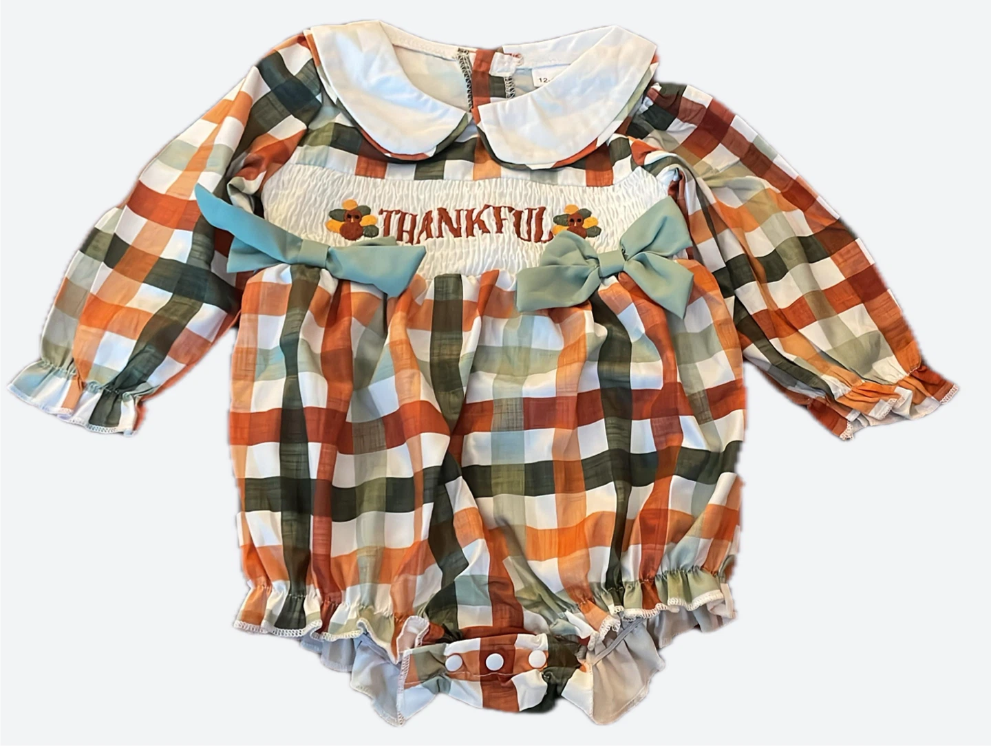 Thankful Thanksgiving Plaid Baby Romper - 12-18M - photo 3