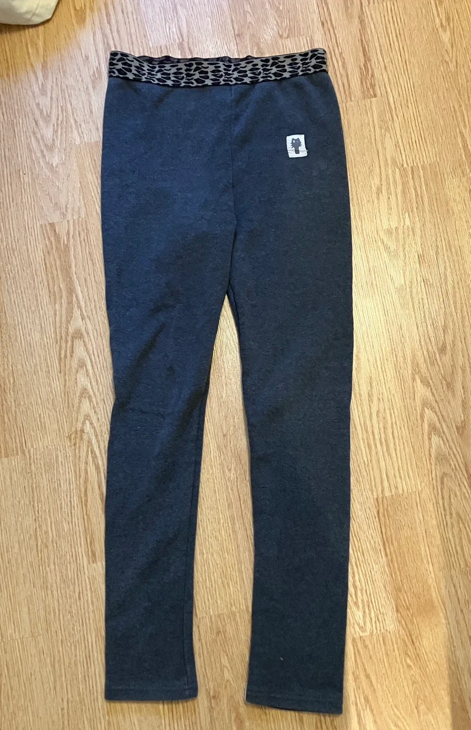 Grey Leggings with Leopard Print Waistband thumbnail