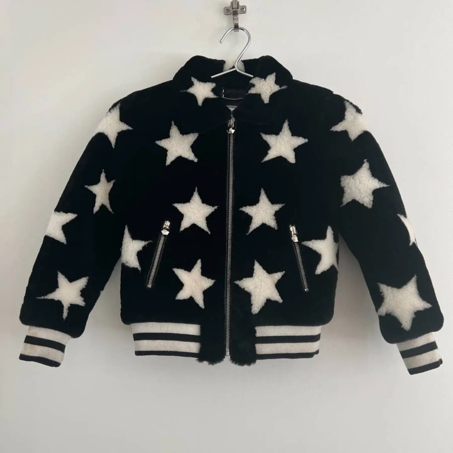 Philipp Plein Junior Shearling Stars Leather Jacket thumbnail