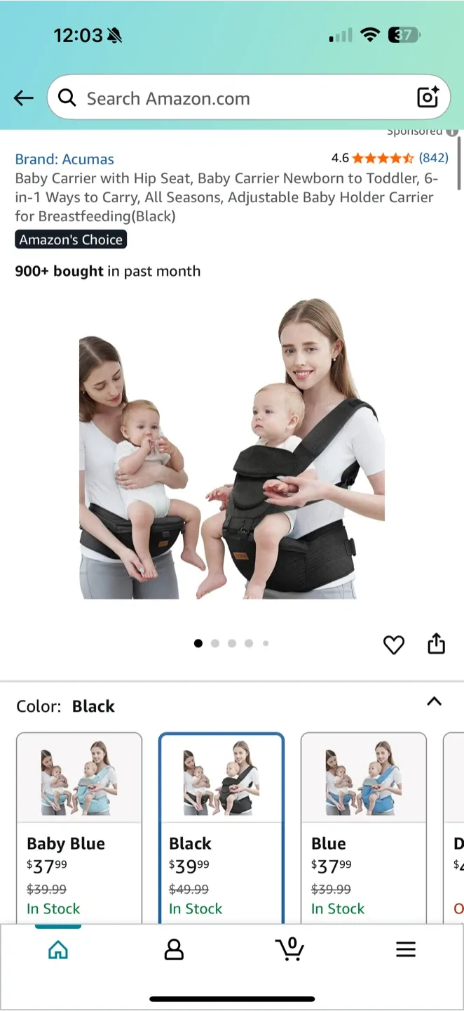 Acumas Baby Carrier - Black thumbnail