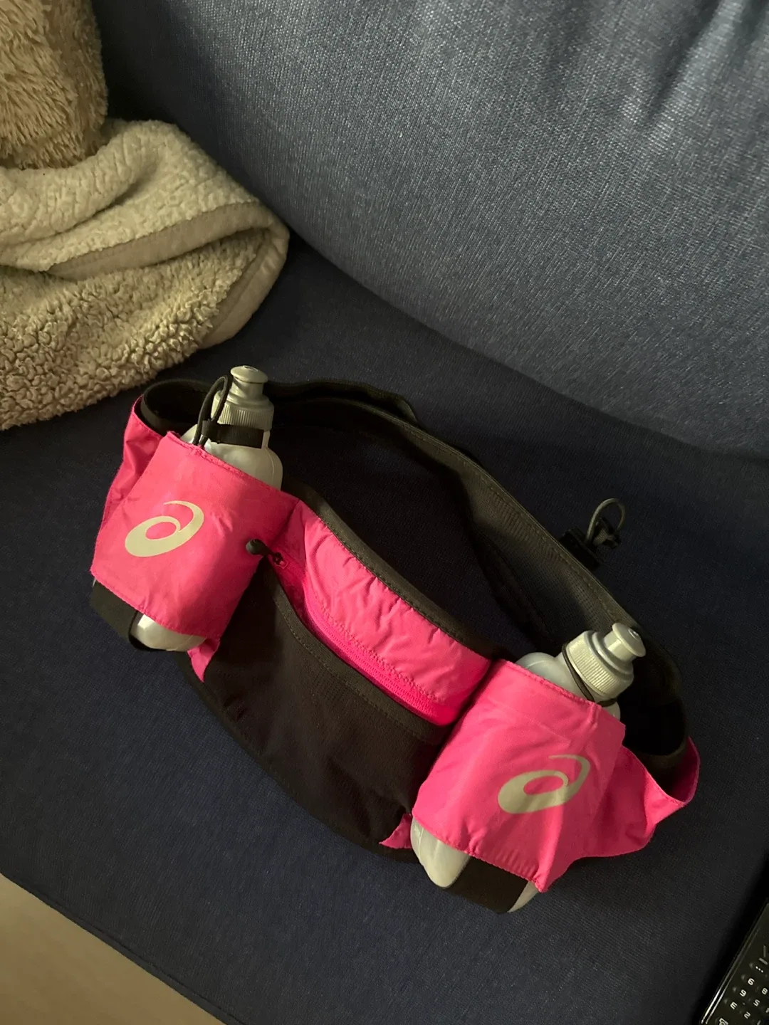 Asics Pink/Black Running Belt with Water Bottles thumbnail