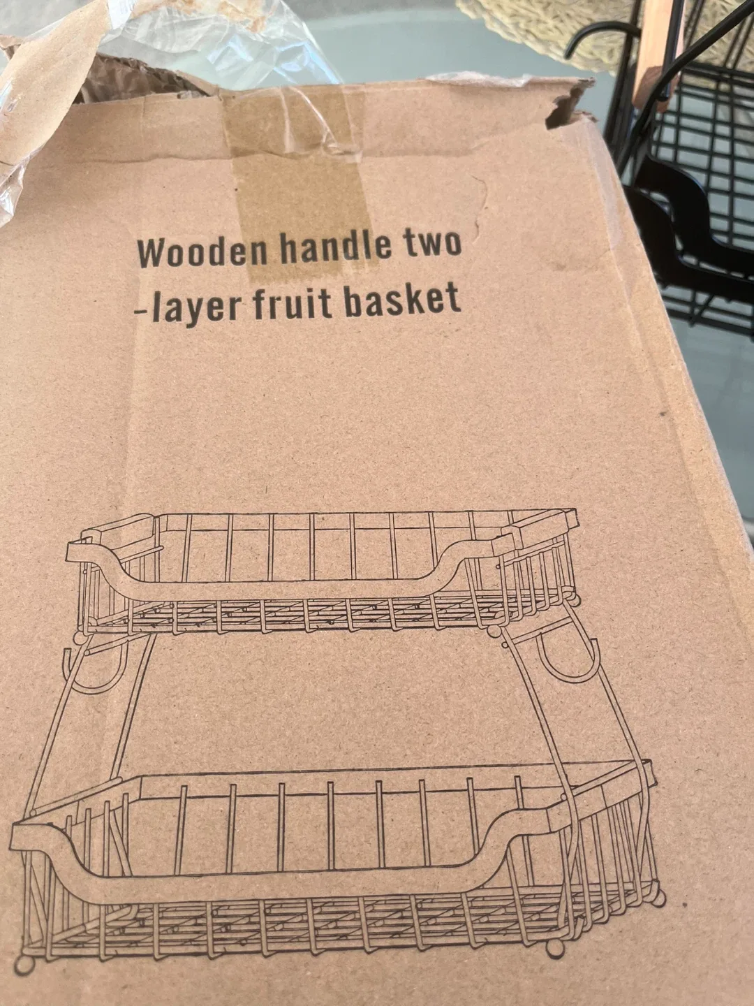 2-Tier Fruit Basket with Wooden Handle image indicator(3)