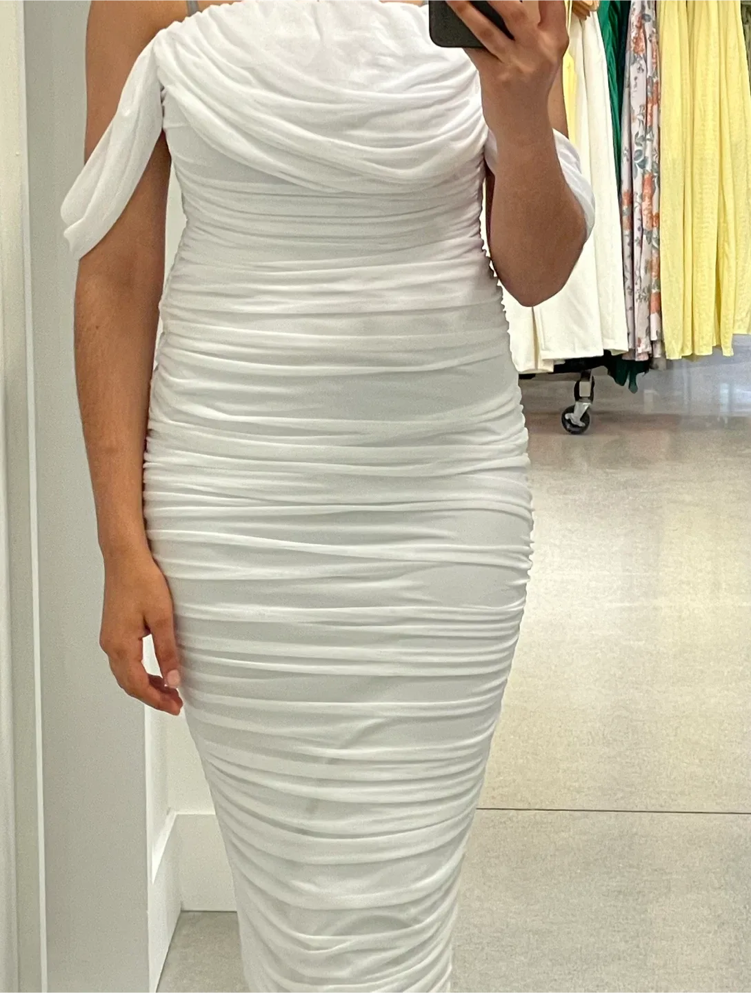 White Ruched Bodycon Dress image indicator(2)