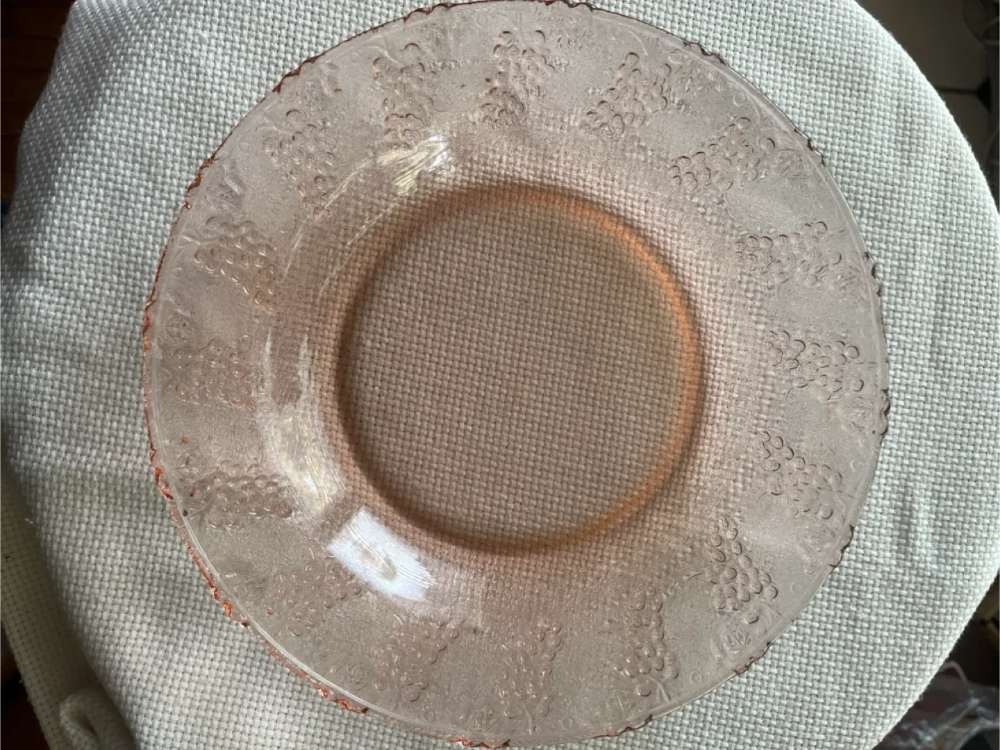 Pink Depression Glass Plate - 9 Inch, Harvest Grape pattern