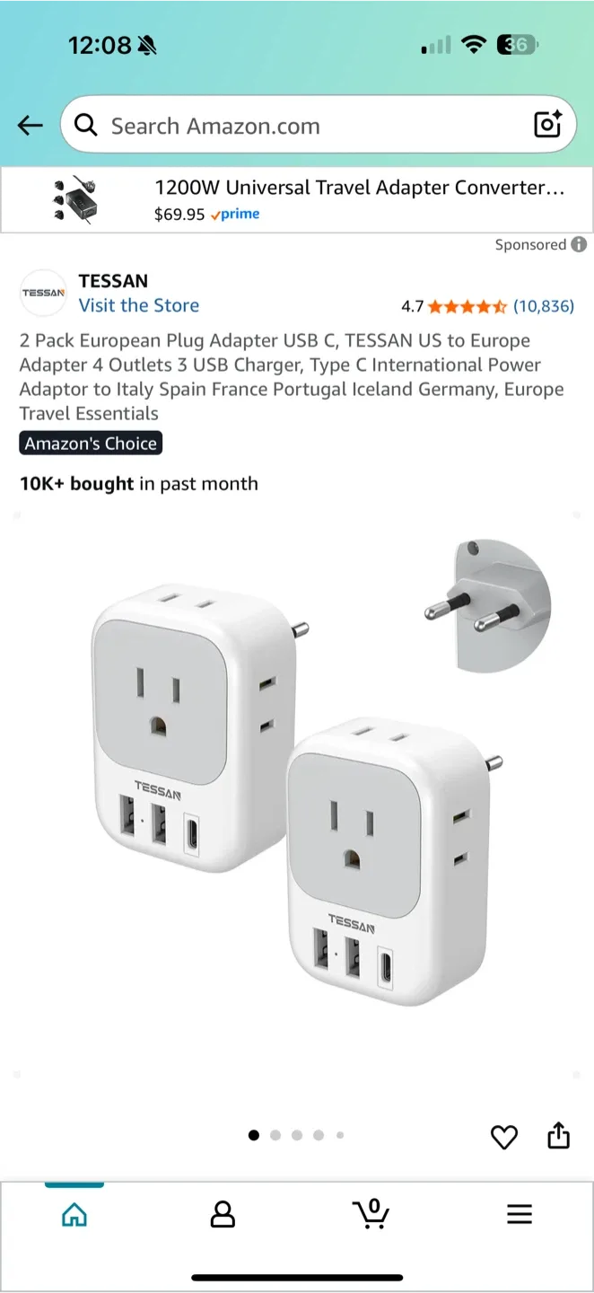 TESSAN 1200W Universal Travel Adapter -  3 pack thumbnail