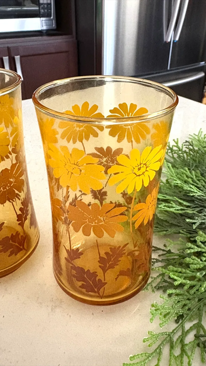 Vintage (1960s) Libbey Ombre Floral Drinking Glasses Set of 3 image indicator(2)