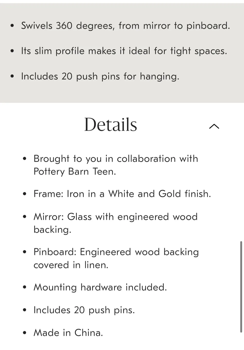 West Elm Swivel mirror/pin board wall mounted White image indicator(6)