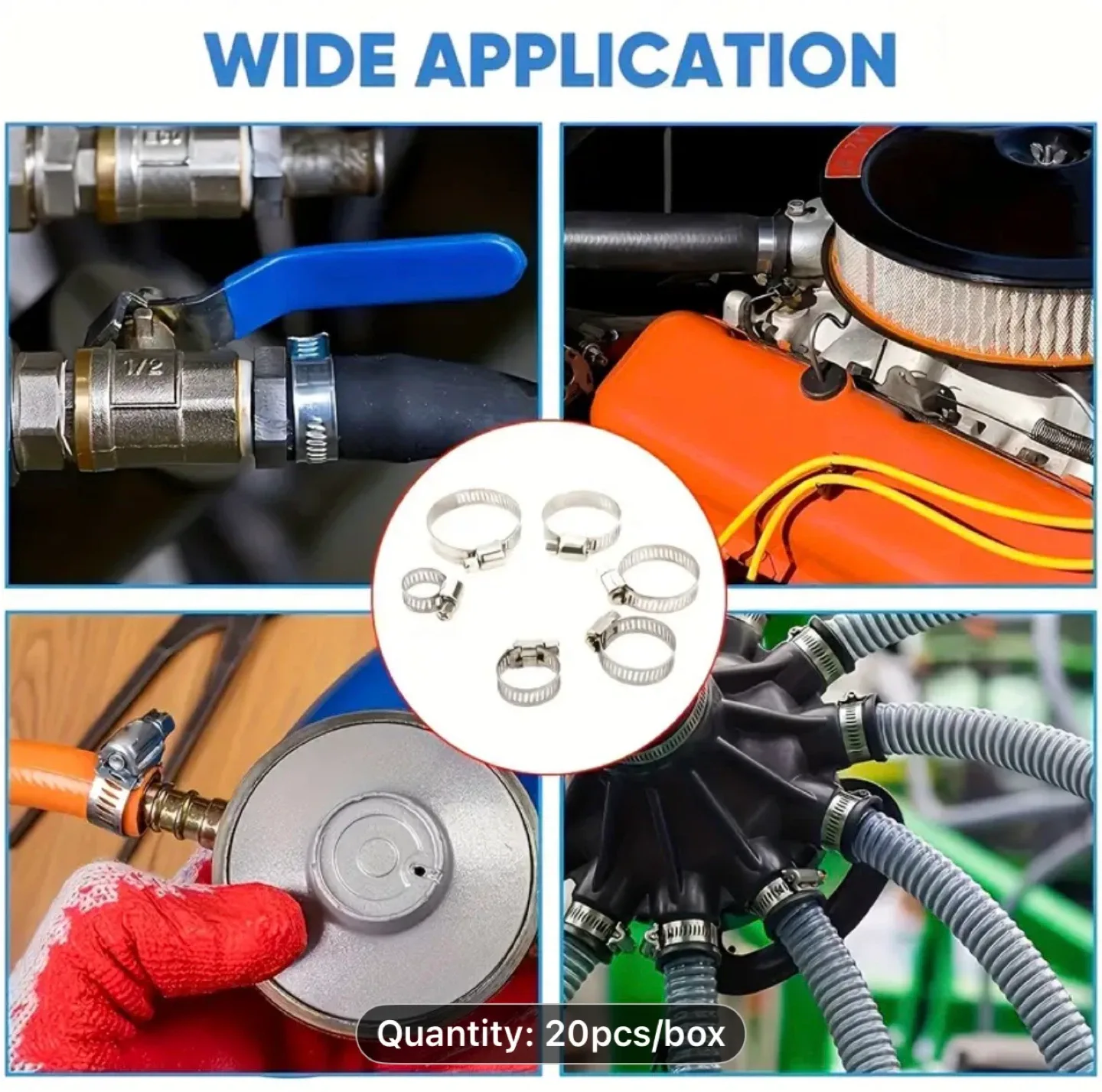 20pcs Stainless Steel Hose Clamp Set, Worm Gear Adjustable Range image indicator(5)