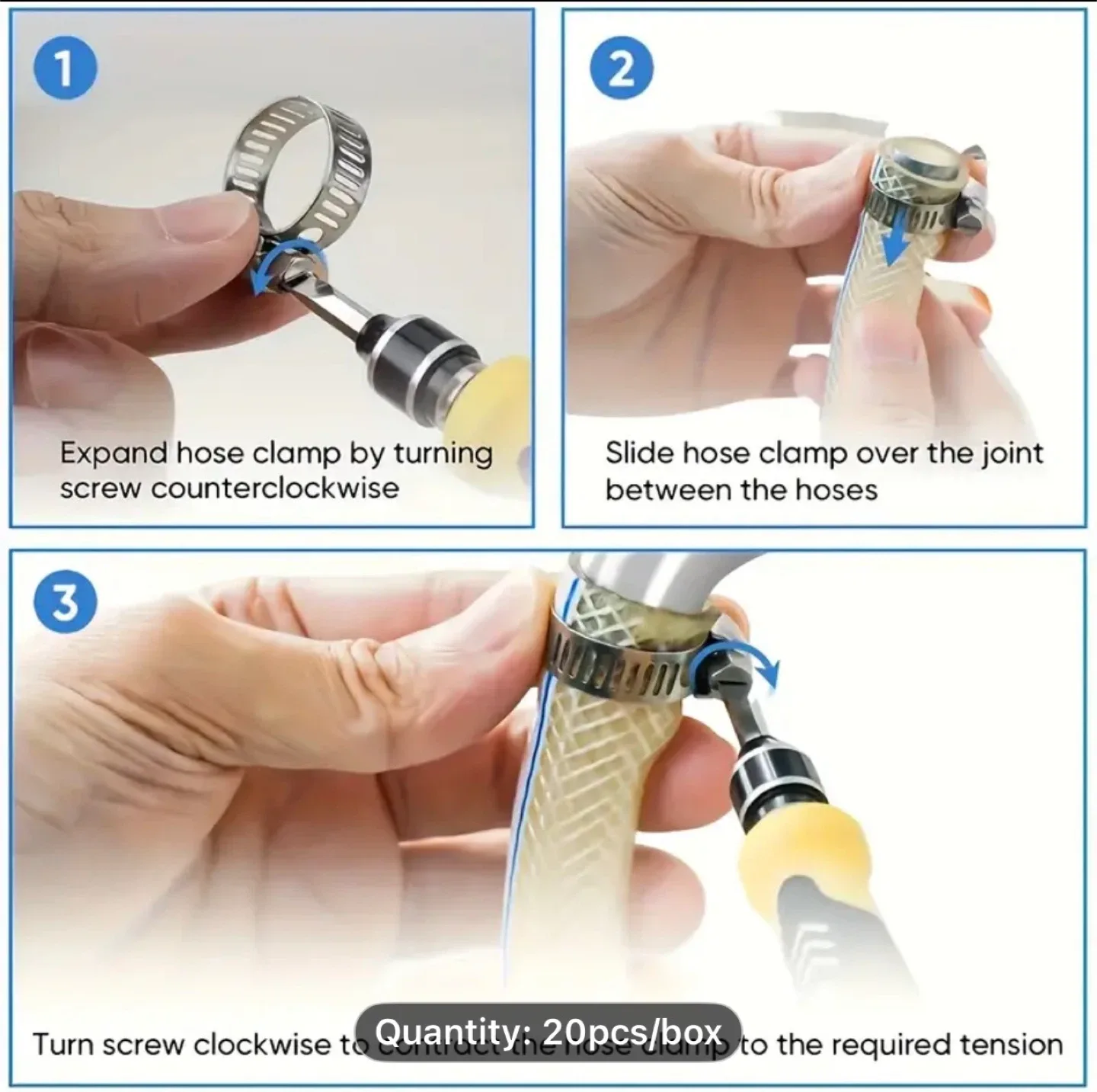 20pcs Stainless Steel Hose Clamp Set, Worm Gear Adjustable Range image indicator(7)