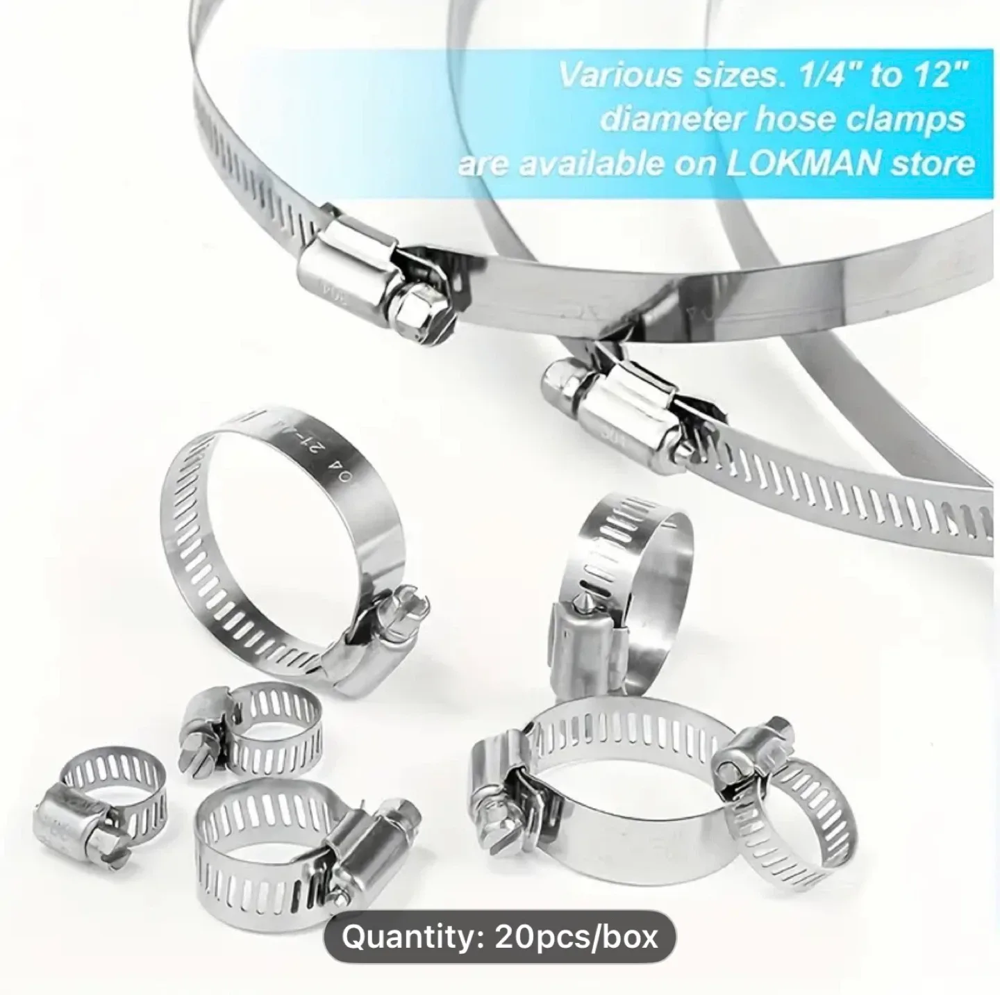 20pcs Stainless Steel Hose Clamp Set, Worm Gear Adjustable Range image indicator(9)
