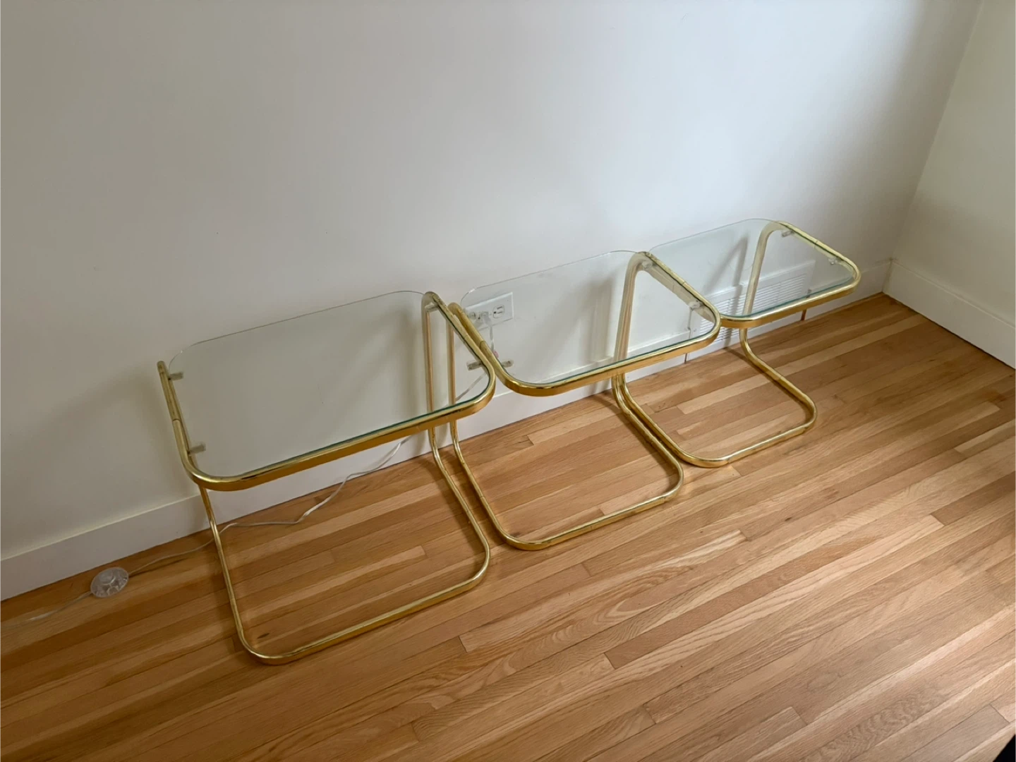 Set of 3 Vintage Gold & Glass Side Tables