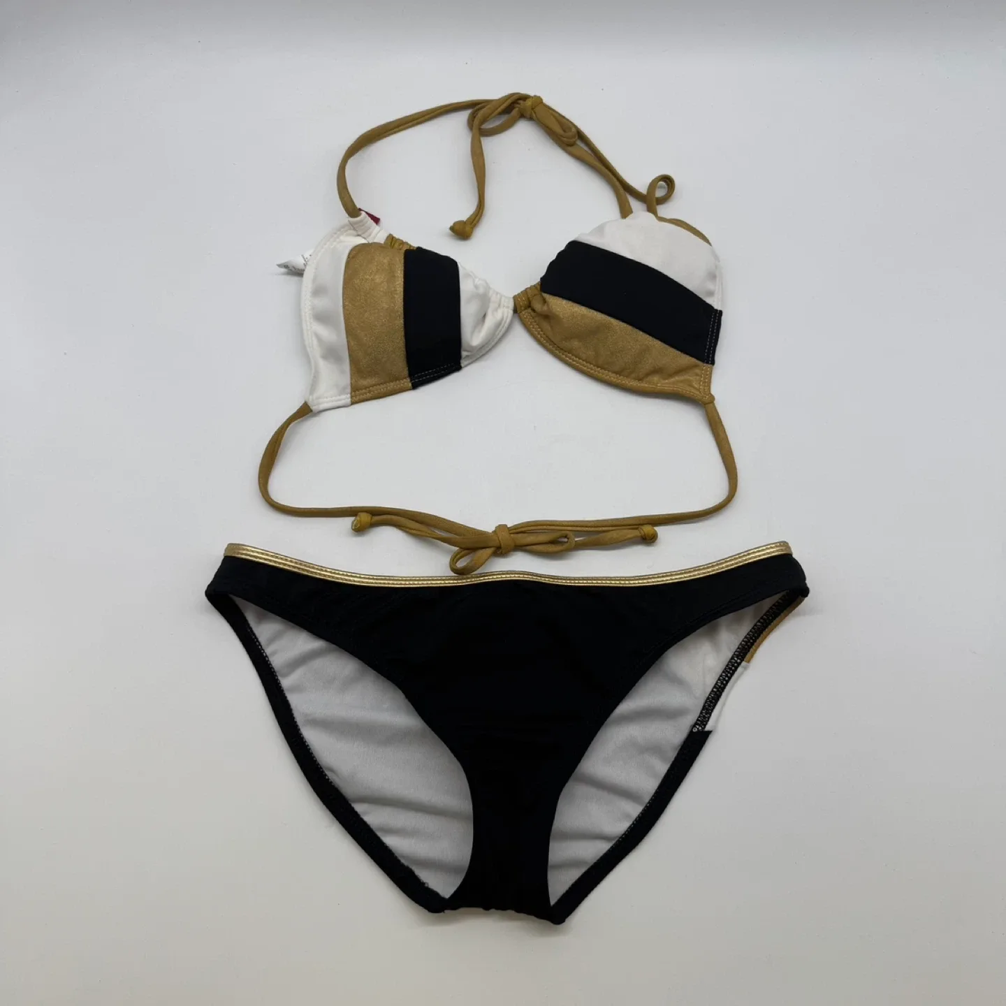 Guess USA Bikini Set - Black/Gold/White (Top L, Bottom M) thumbnail