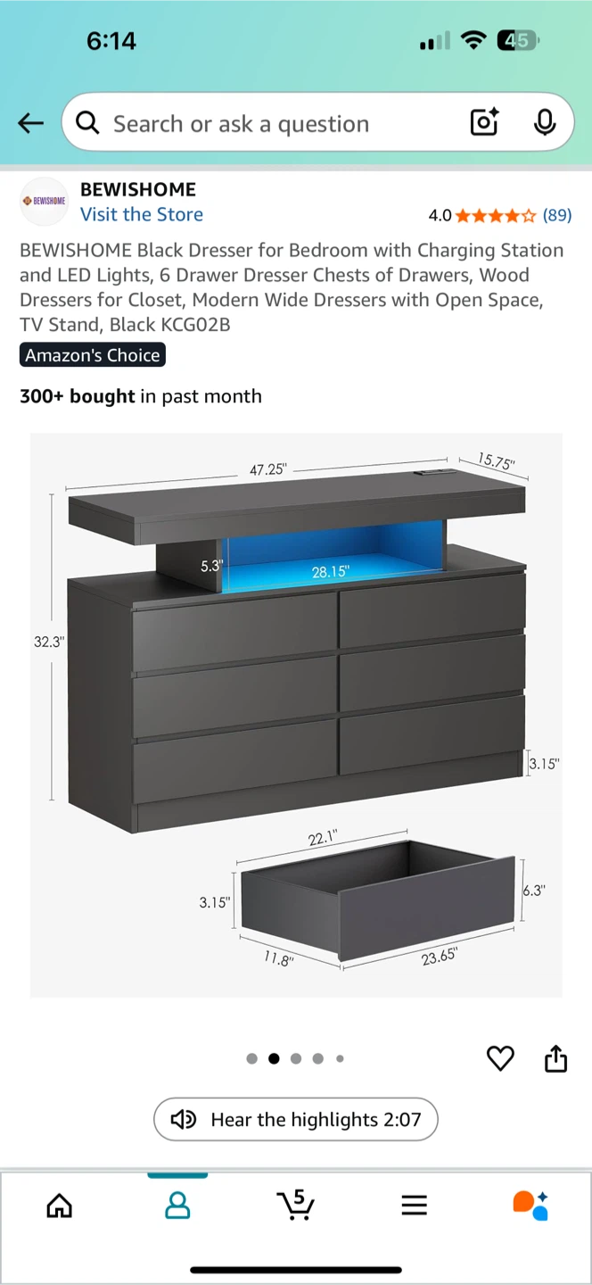 BEWISHOME Black 6-Drawer Dresser with Charging Station - photo 2