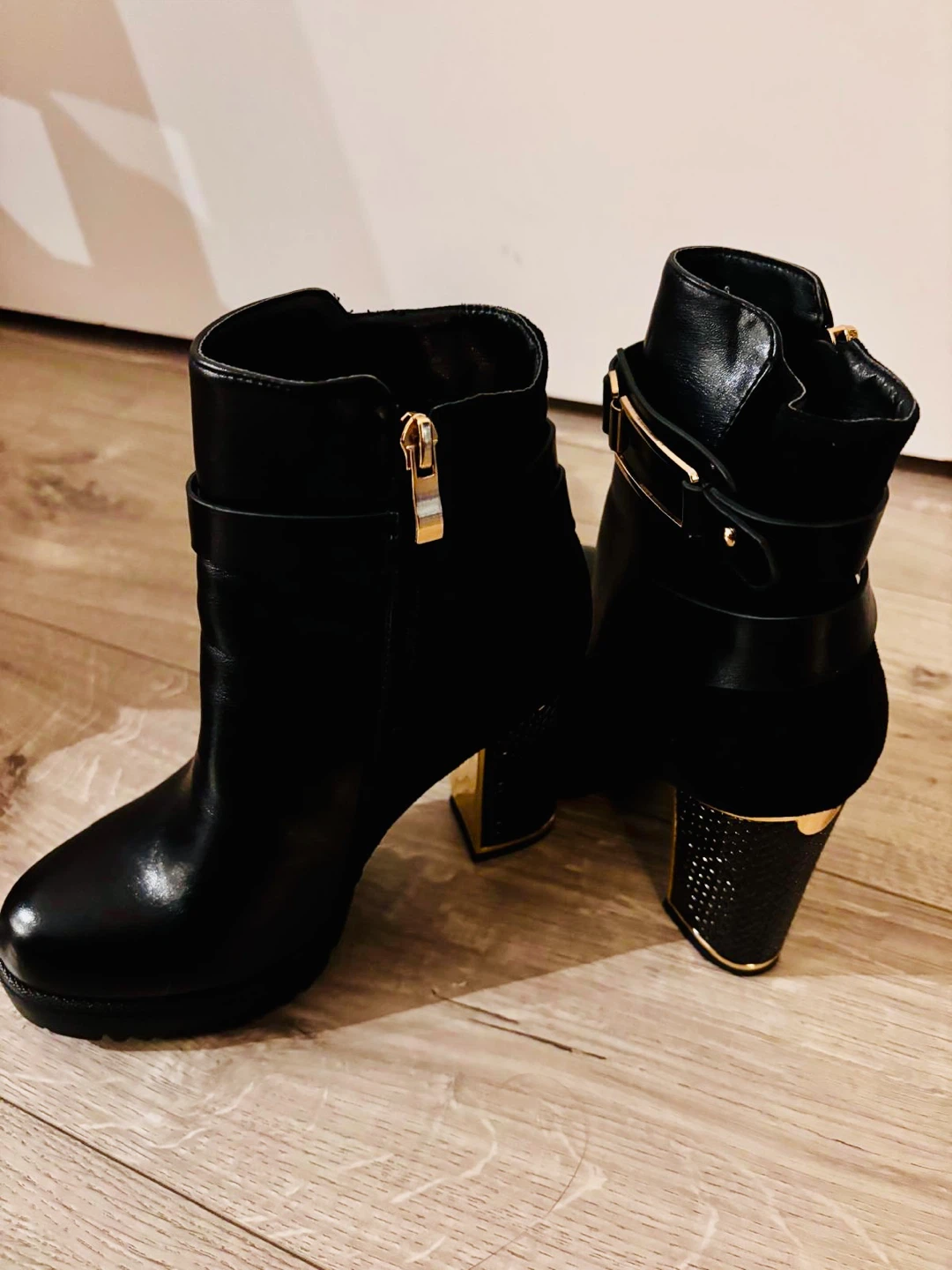Black Ankle Boots with Gold Accents - photo 2