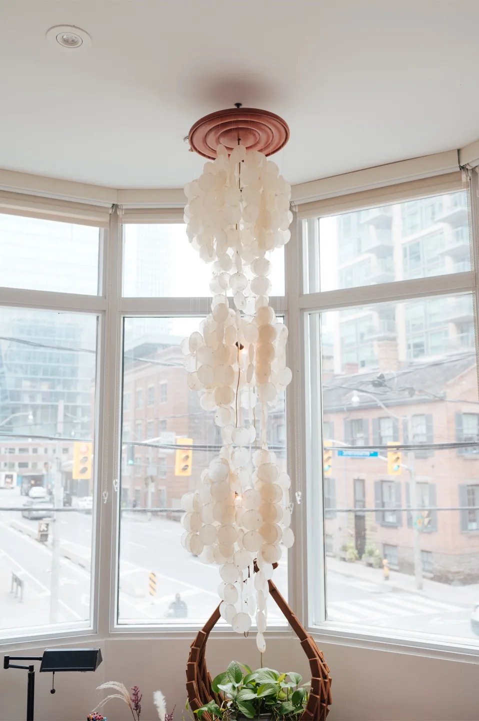 Vintage 1960s Capiz Shell Chandelier – MidCentury Modern Pendant