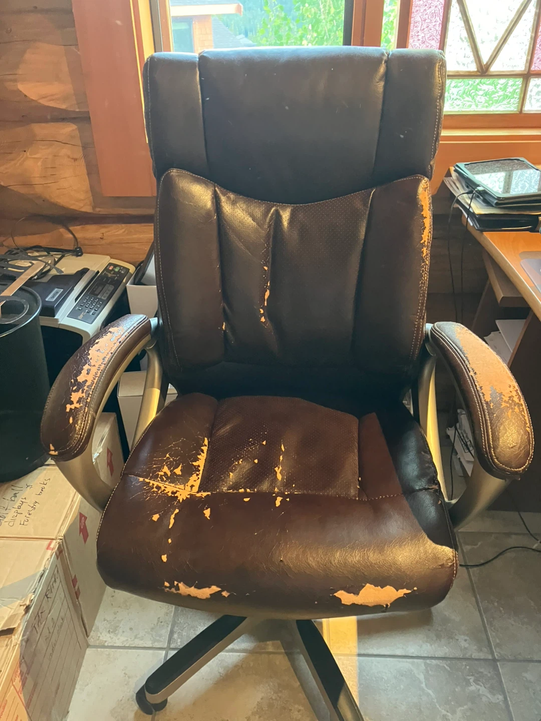 2 Brown Leather Office Chairs