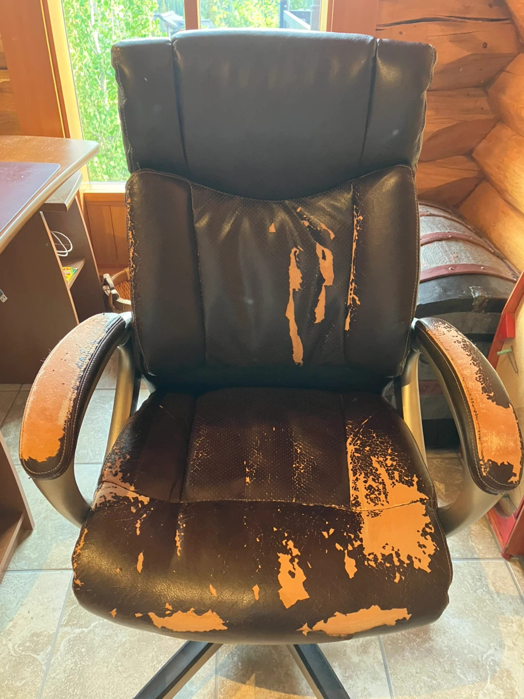 2 Brown Leather Office Chairs - photo 2