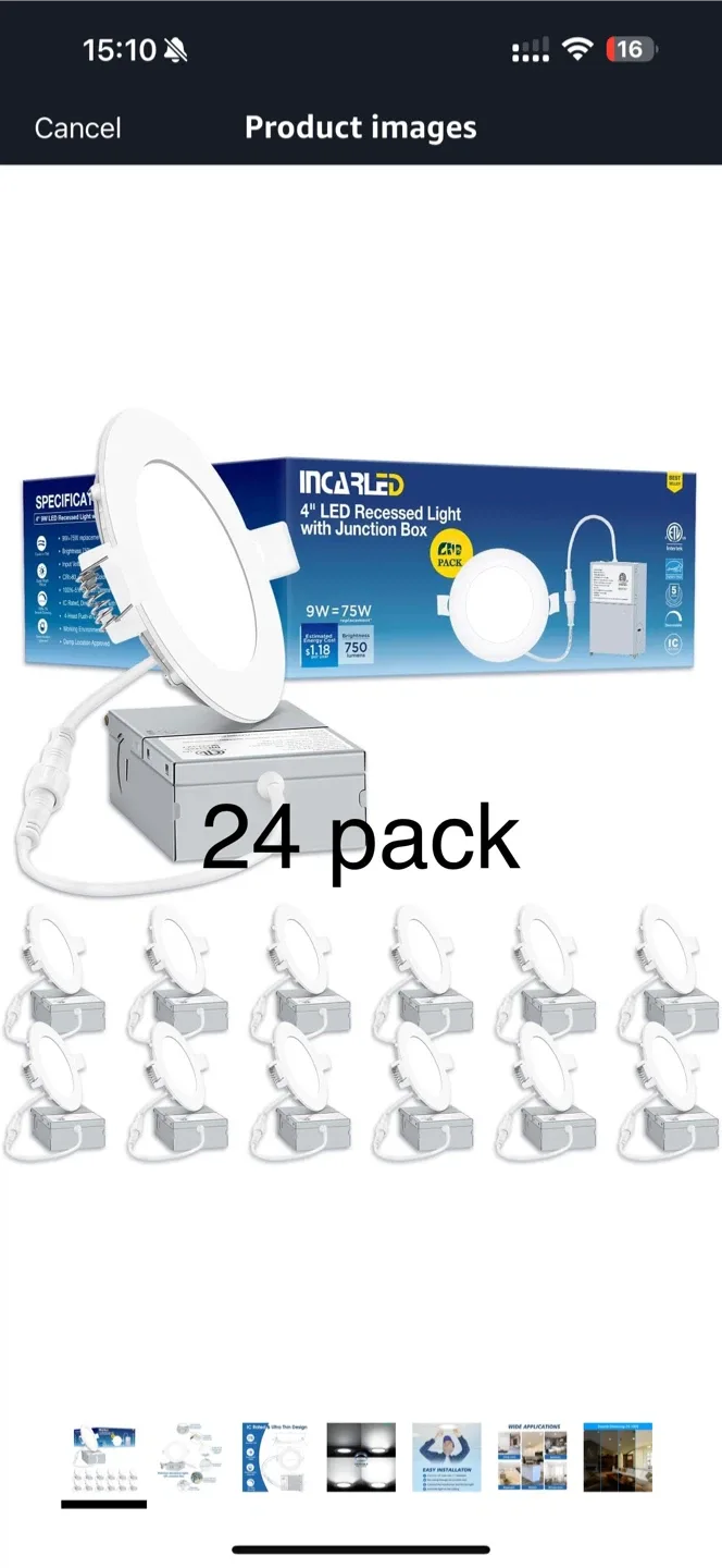 INCARLED 4" LED Recessed Light with Junction Box - 24 Pack thumbnail