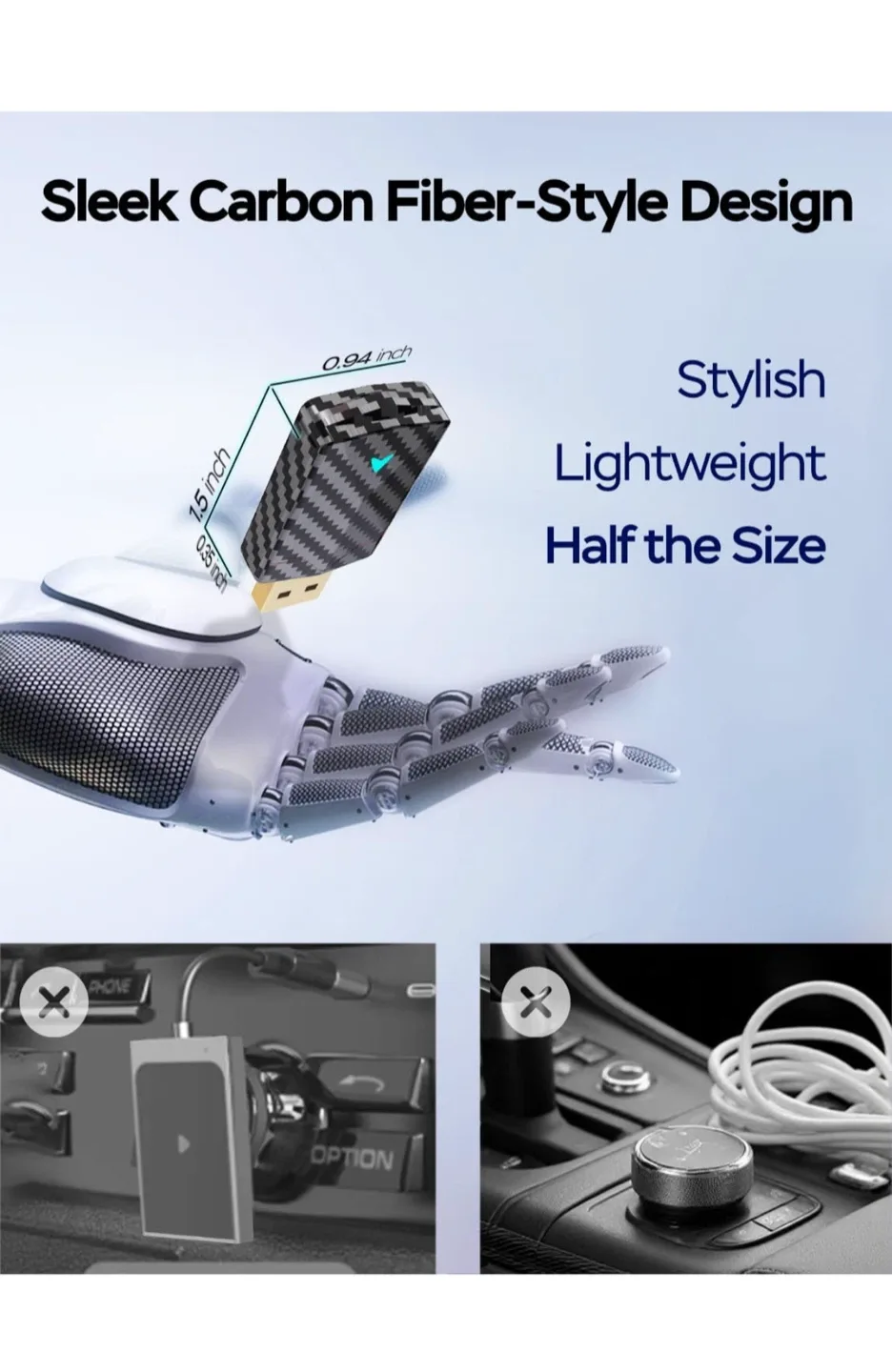 Wireless CarPlay Adapter - Sleek Carbon Fiber Design image indicator(2)