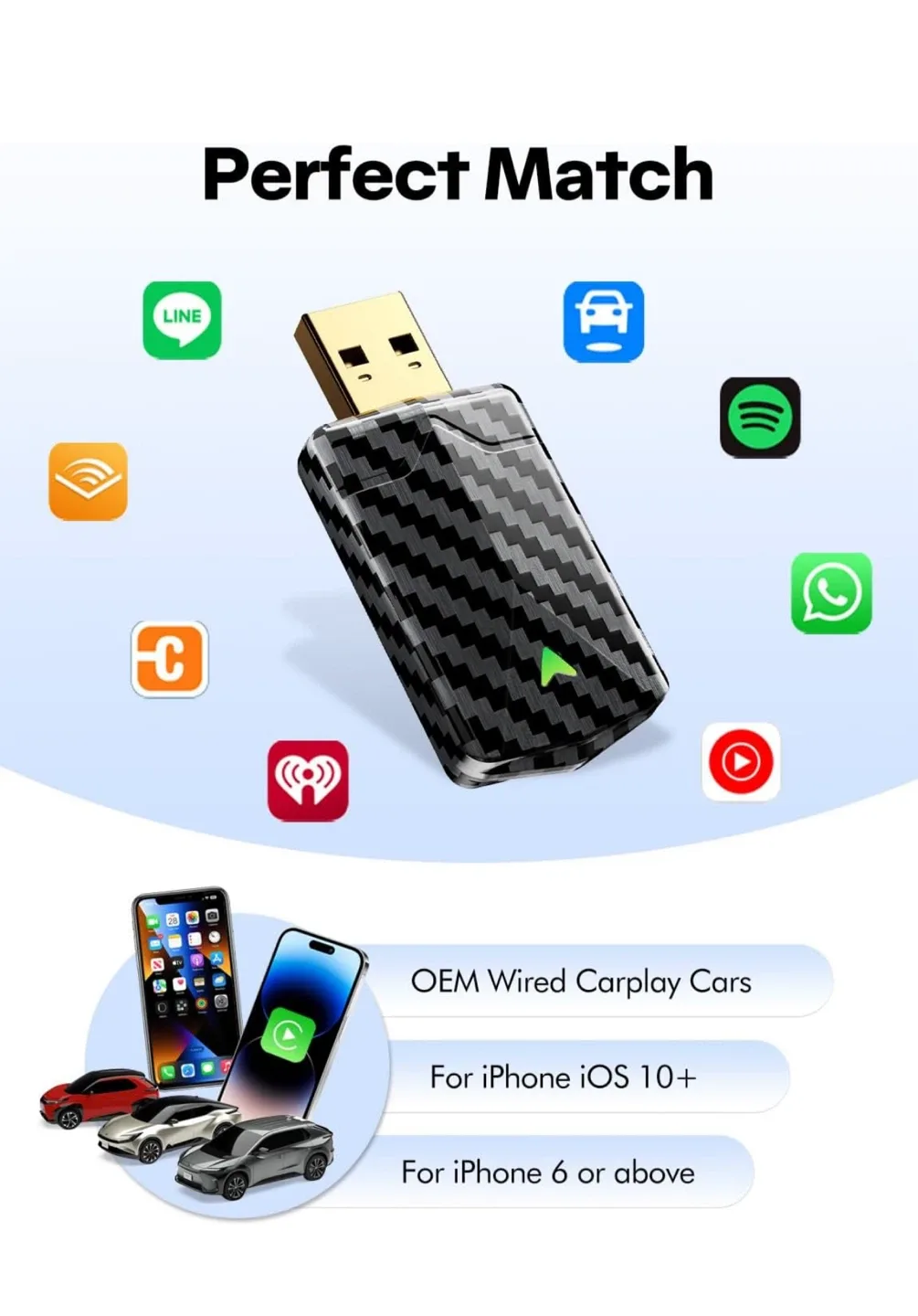 Wireless CarPlay Adapter - Sleek Carbon Fiber Design image indicator(7)