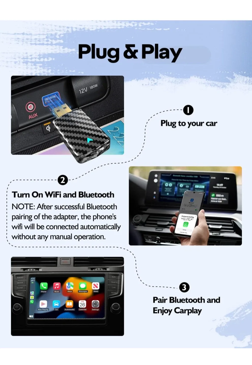 Wireless CarPlay Adapter - Sleek Carbon Fiber Design image indicator(8)