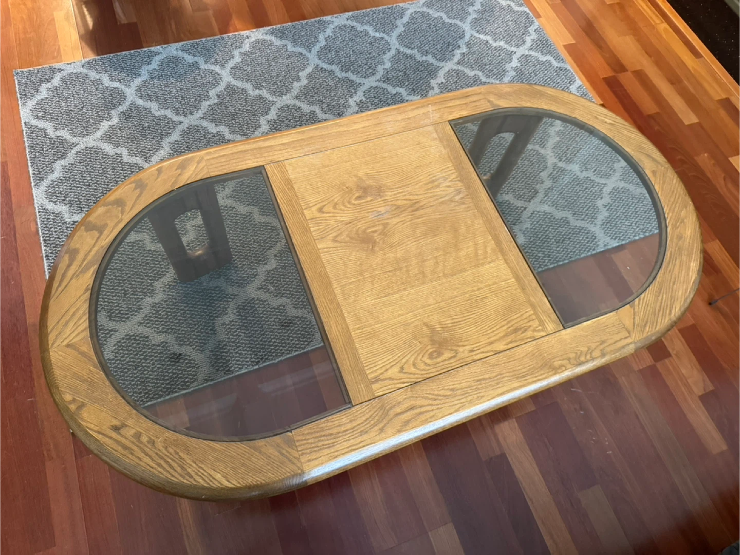 Oval Wood & Glass Coffee Table - 54" x 20"