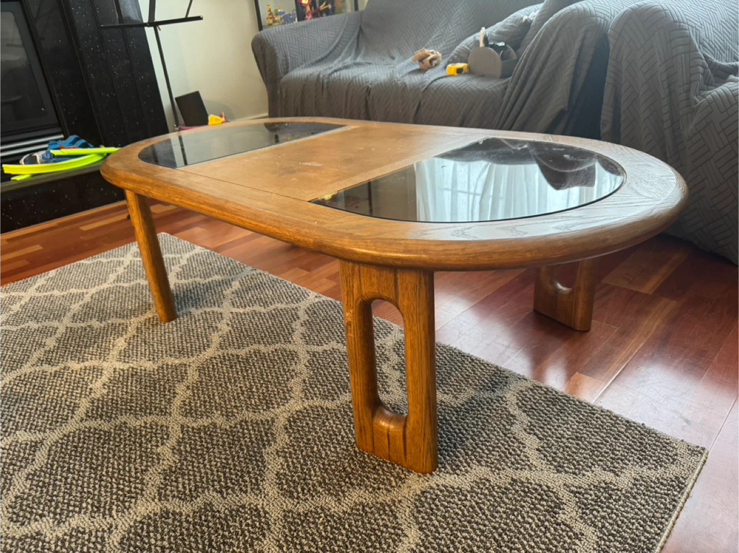 Oval Wood & Glass Coffee Table - 54" x 20" - photo 2