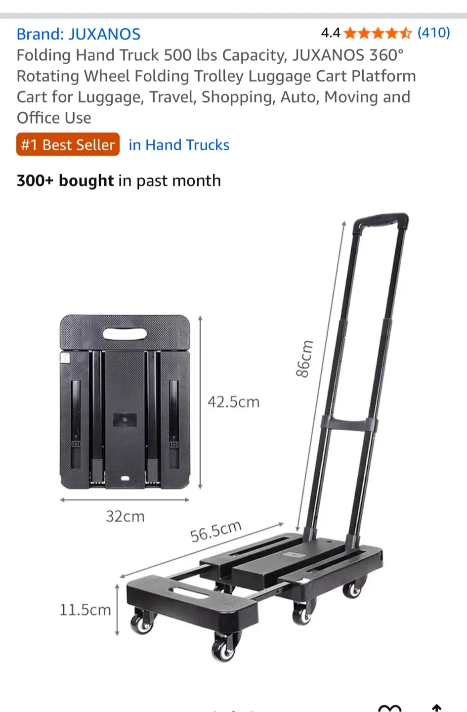 JUXANOS Folding Hand Truck - 500 lbs Capacity image indicator(2)