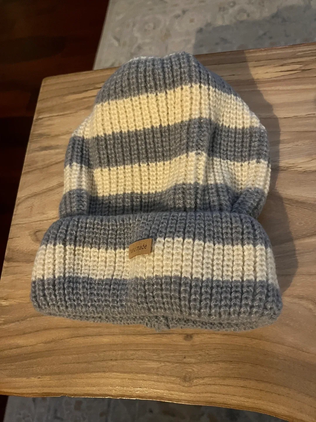 Striped Beanie - Grey and white thumbnail