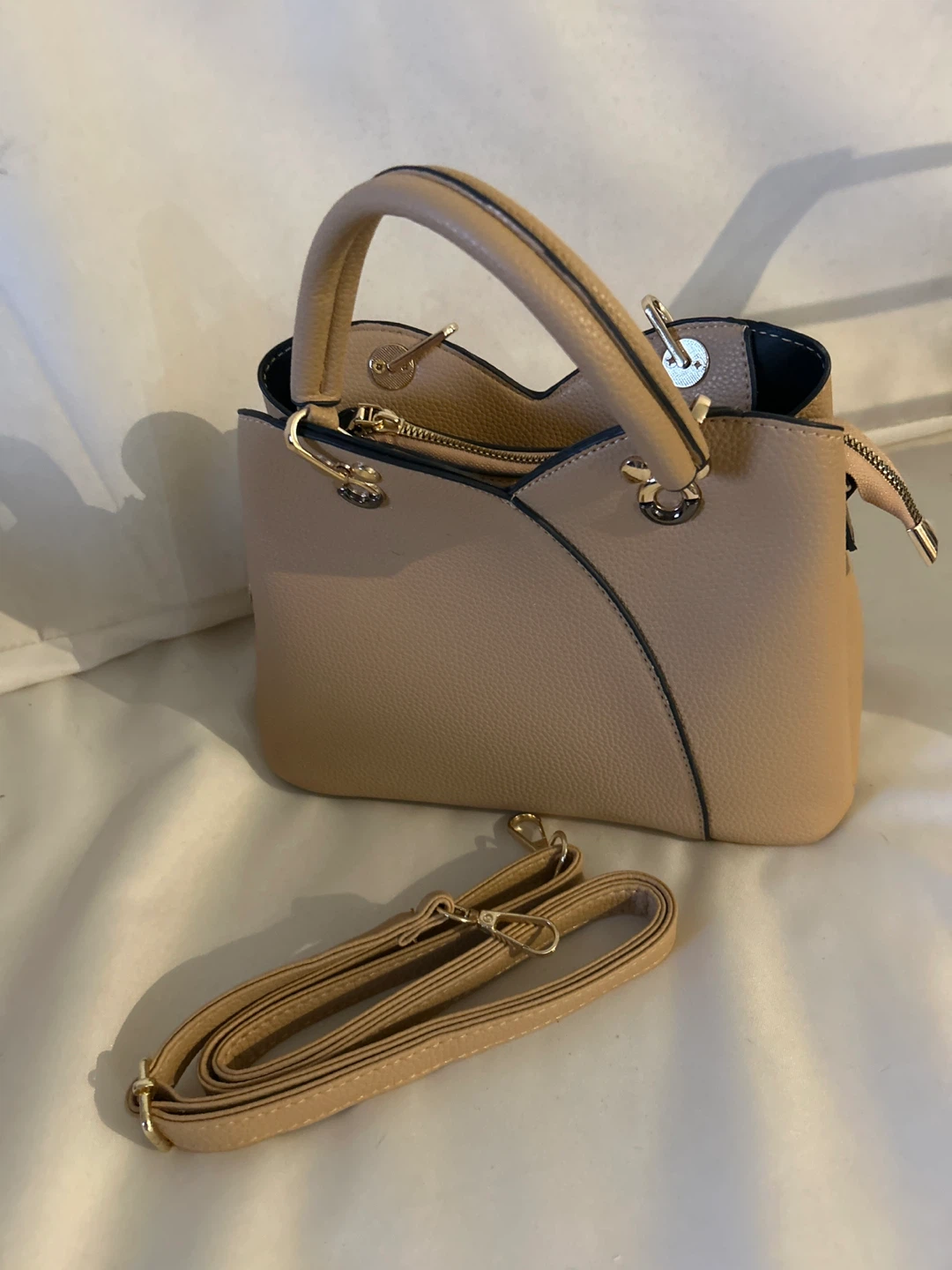 Beige Handbag with Shoulder Strap