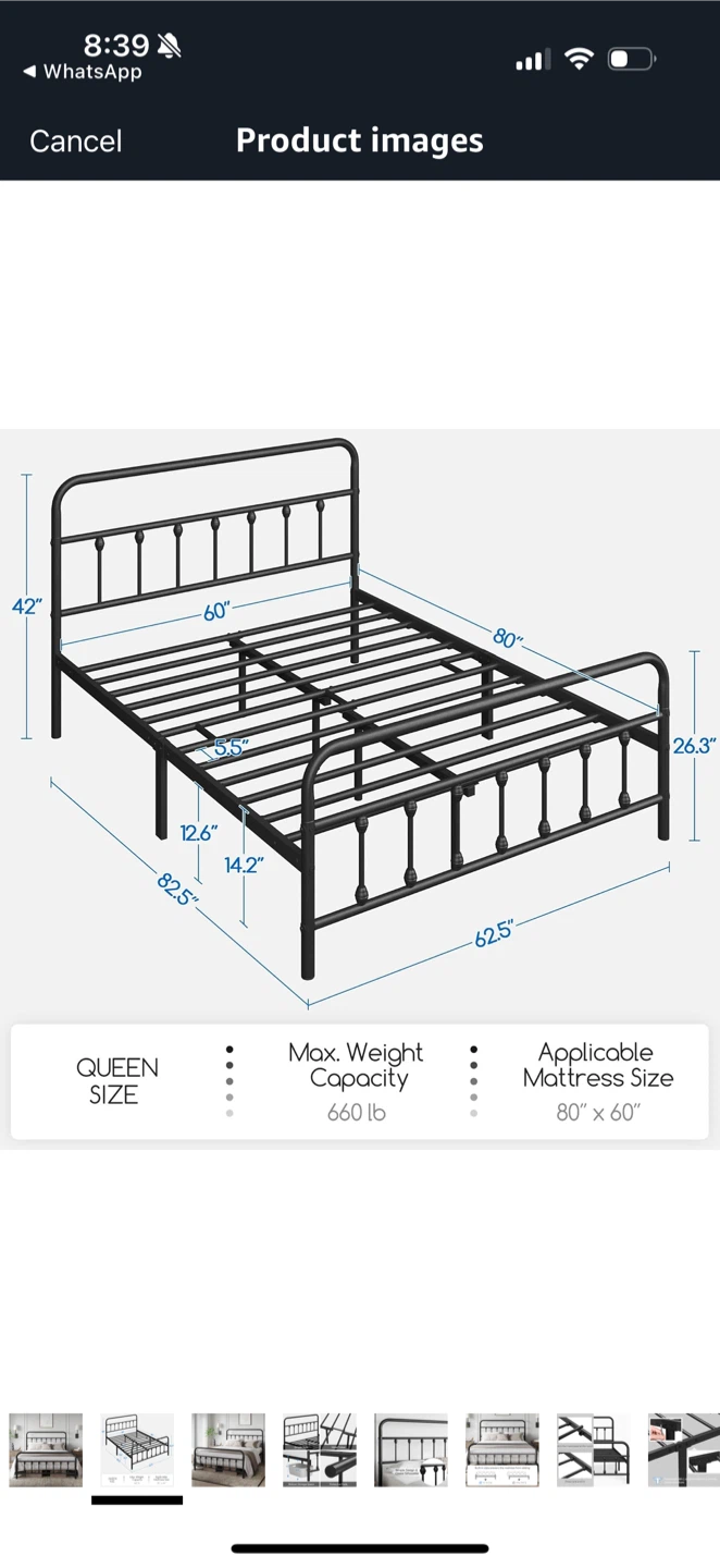Queen Size Metal Bed Frame - Black - photo 3