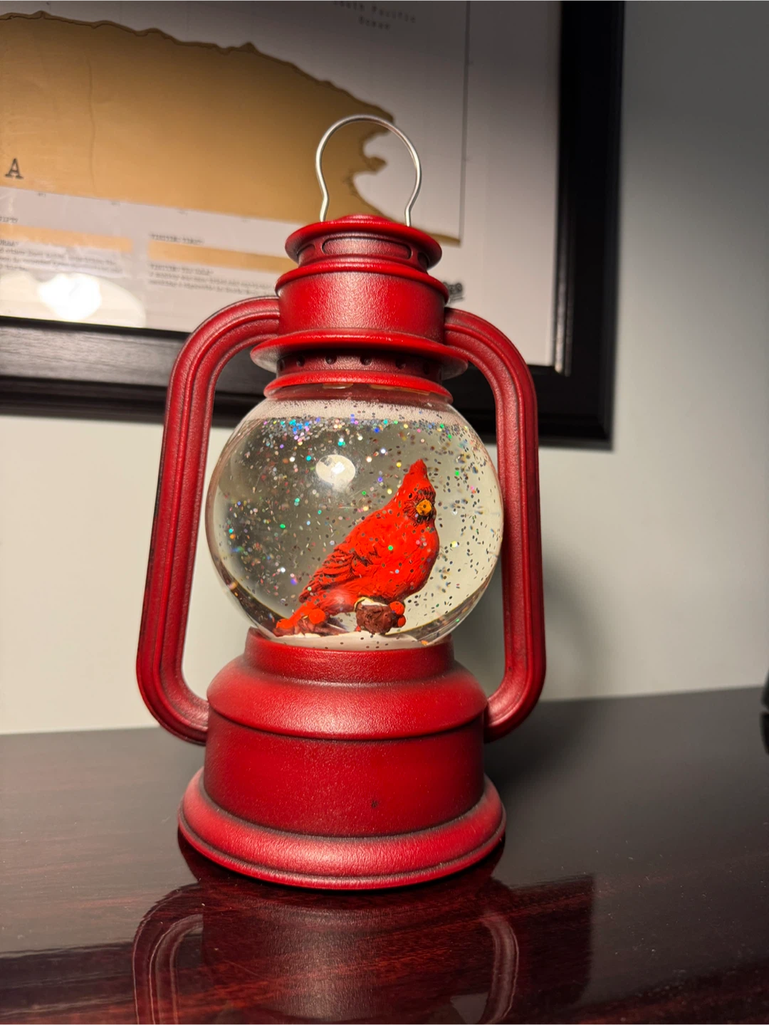 Red Cardinal Snow Globe Lantern