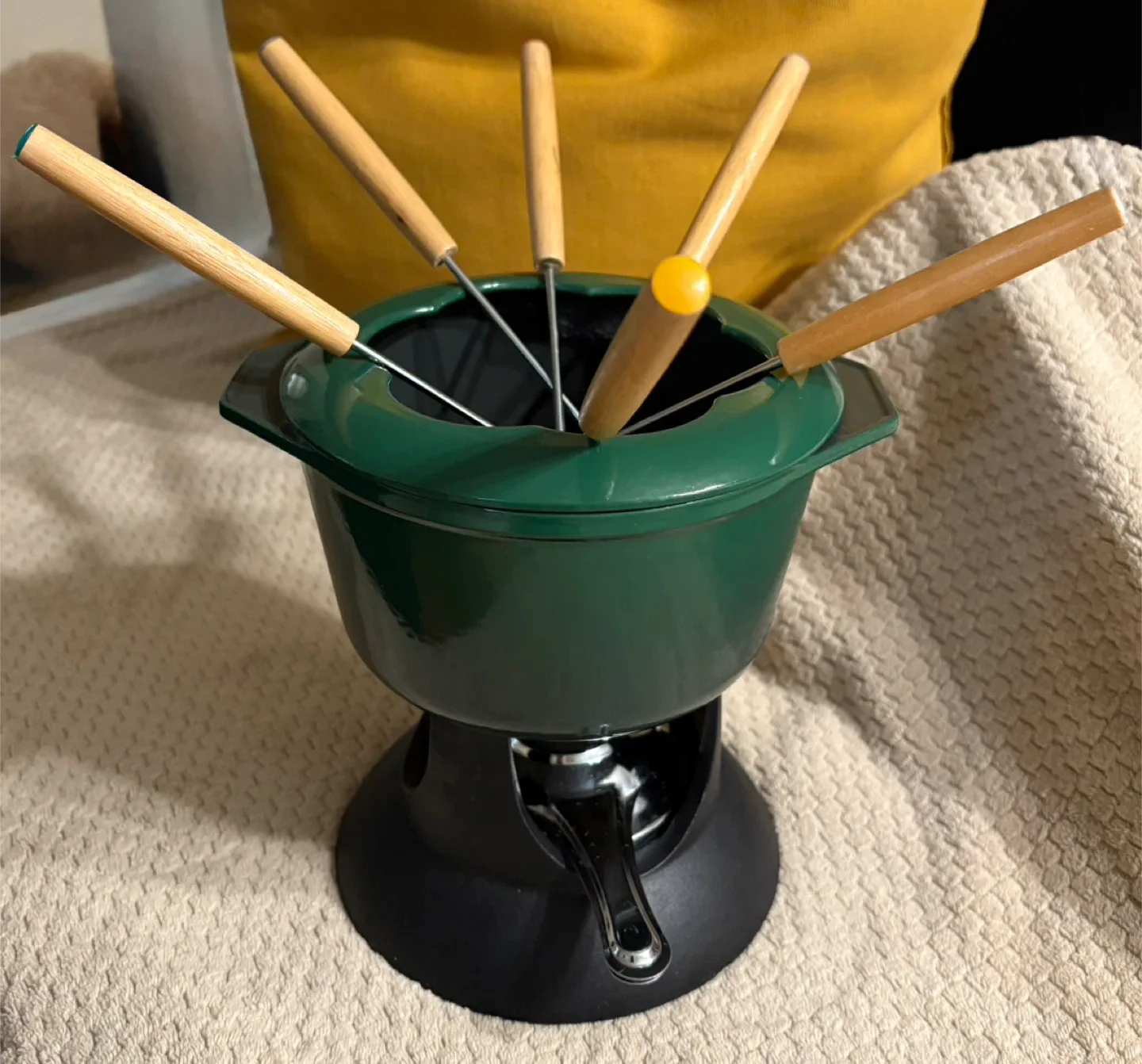 Green Cast Iron Fondue Set with Forks