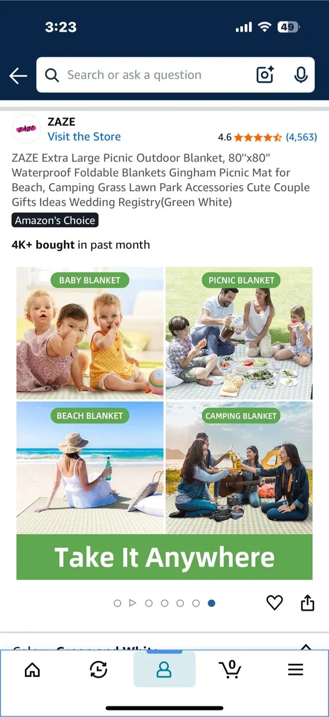 ZAZE Extra Large Picnic Outdoor Blanket image indicator(5)