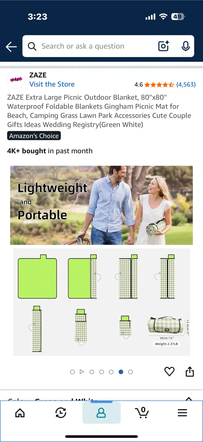 ZAZE Extra Large Picnic Outdoor Blanket image indicator(4)