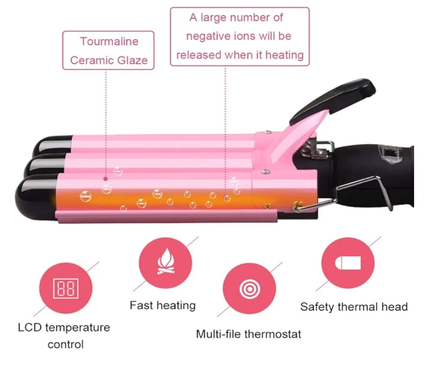 25mm, 3-Barrel Curling Iron Ceramic Tourmaline Crimper with LCD image indicator(4)