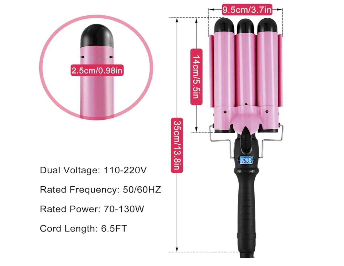 25mm, 3-Barrel Curling Iron Ceramic Tourmaline Crimper with LCD image indicator(2)