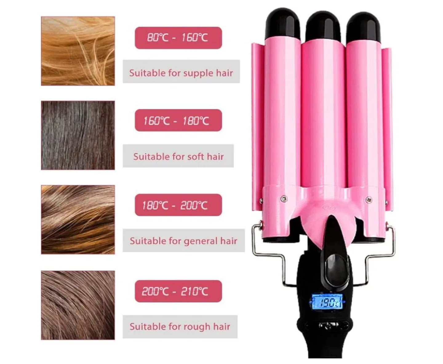 25mm, 3-Barrel Curling Iron Ceramic Tourmaline Crimper with LCD image indicator(5)