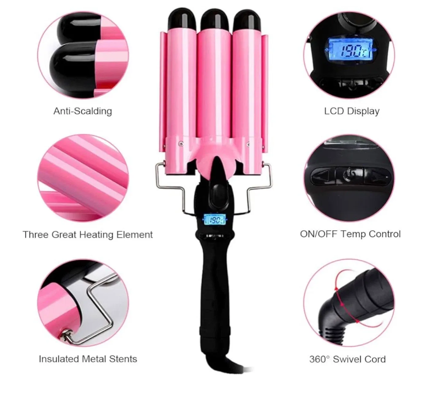25mm, 3-Barrel Curling Iron Ceramic Tourmaline Crimper with LCD image indicator(3)