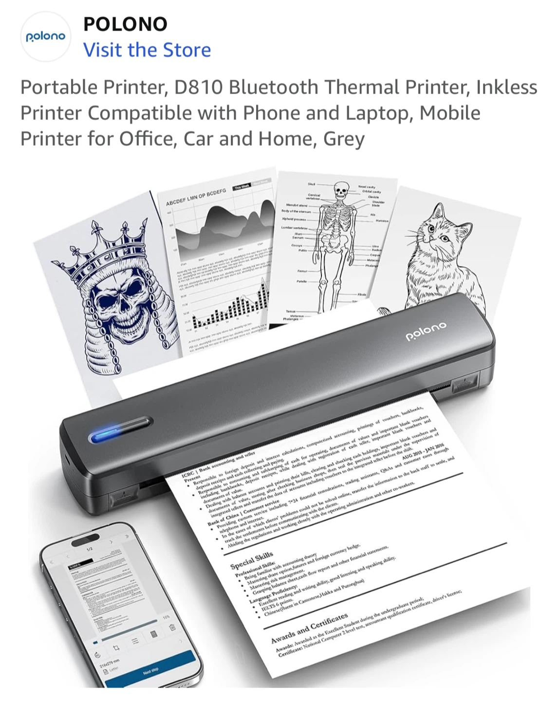 Polono D810 Bluetooth Thermal Printer - Grey - photo 3