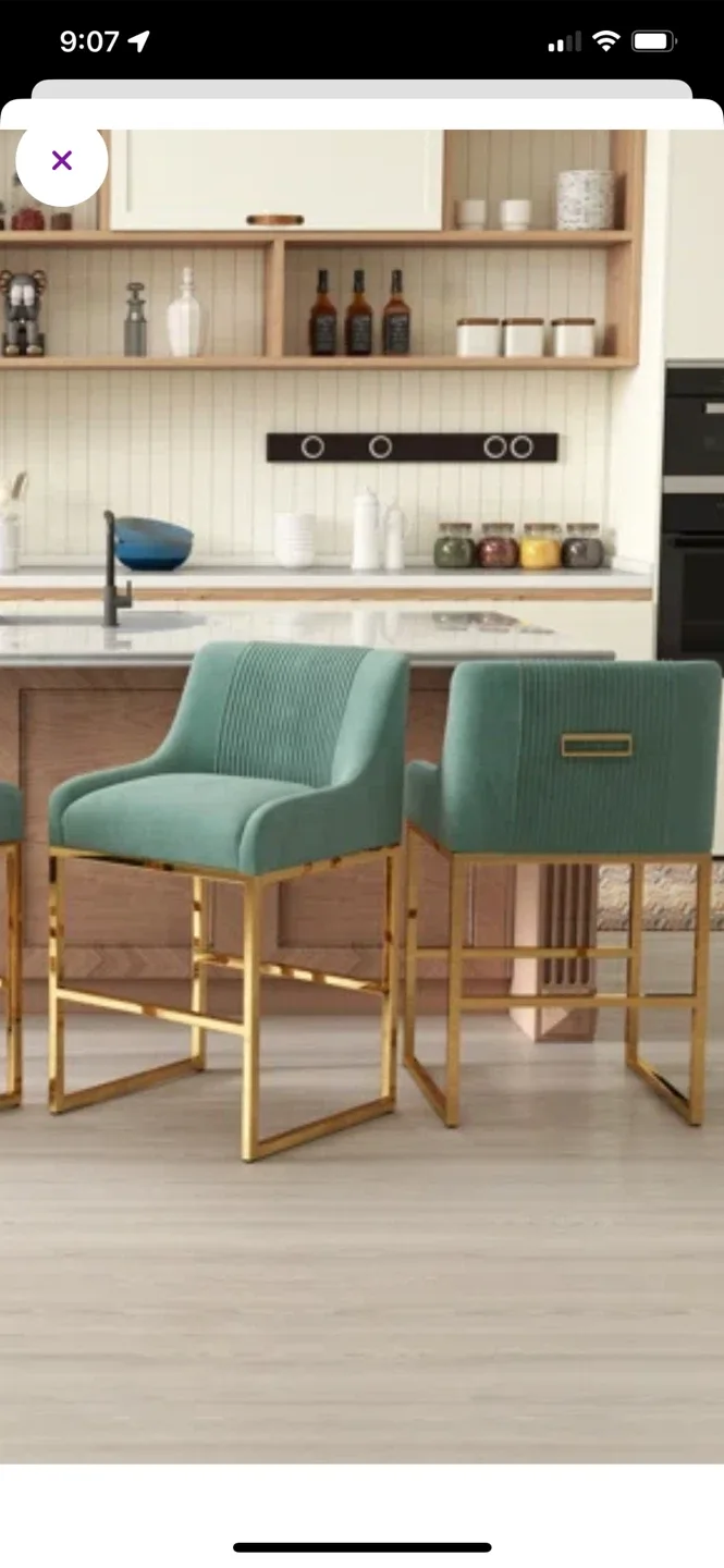 Green Velvet Bar Stool with Gold Legs image indicator(2)