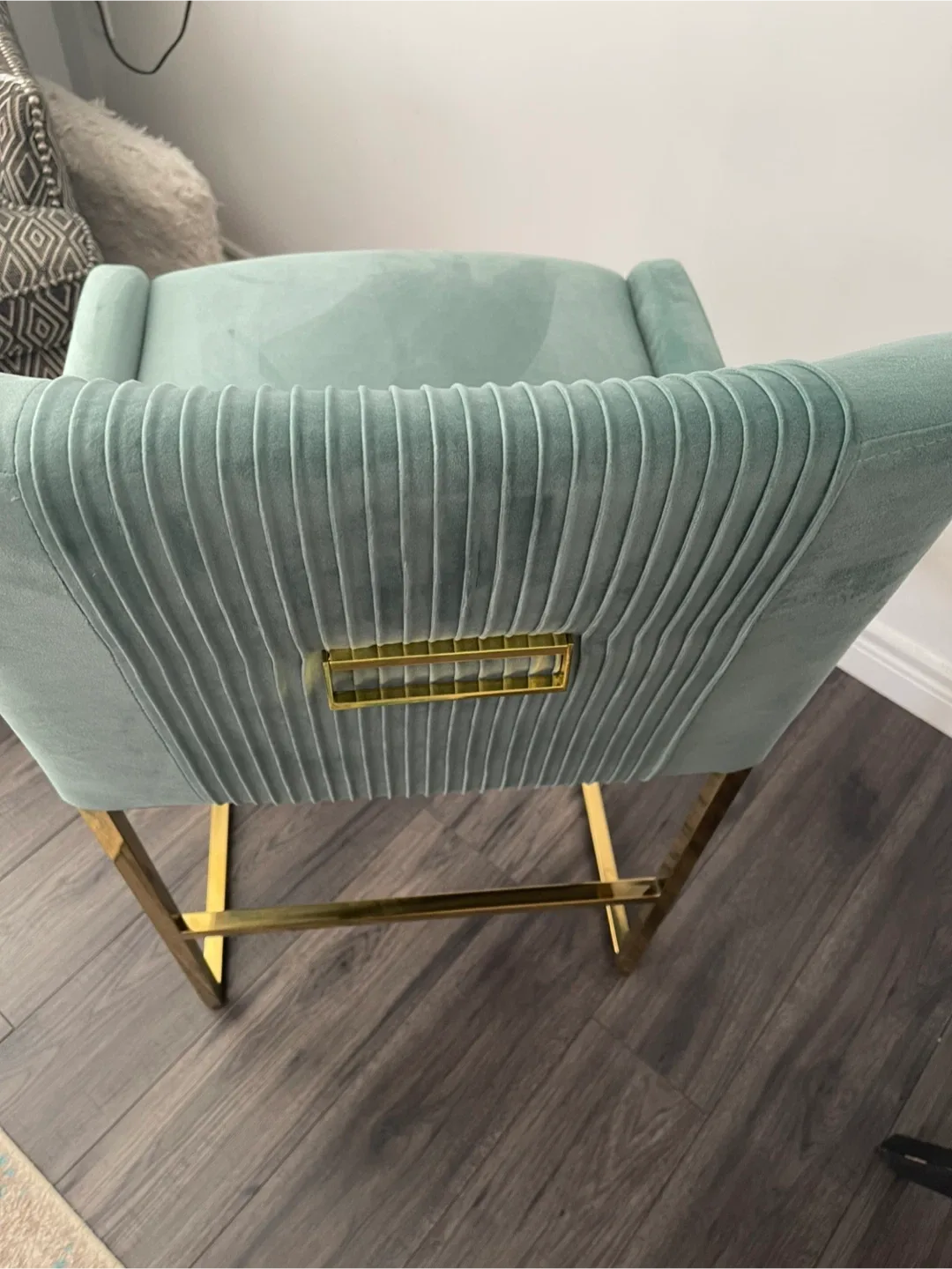 Green Velvet Bar Stool with Gold Legs image indicator(3)