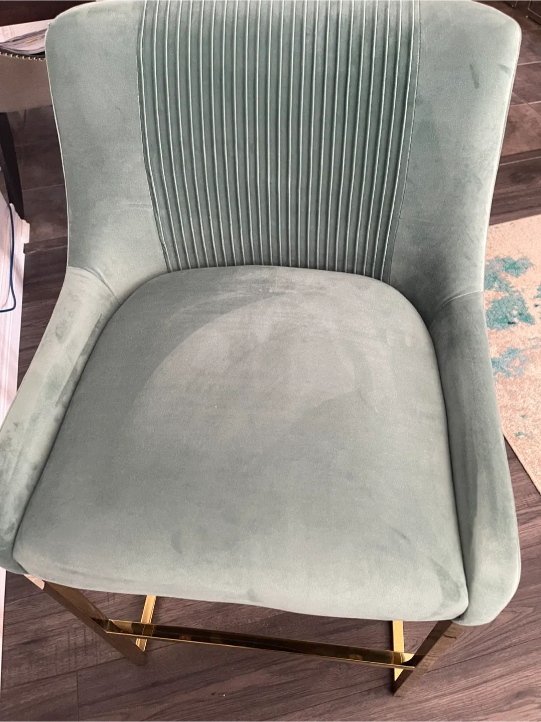 Green Velvet Bar Stool with Gold Legs image indicator(4)